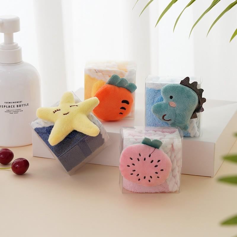 Hand Towel 4pcs Hanging Towel Cartoon Pure Coral Fleece Cloth Double-Sided Water Absorption Hanging Kitchen Towel