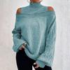 Women Fall Winter Sweater Off Shoulder Long Sleeve Half-high Collar Hollow Out Solid Color Loose Knitted Pullover Elastic Soft Warm Lady Top