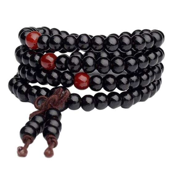 Bracelet Wooden Bead Bracelet Stress Relief Fake Sandalwood Buddhist Buddha 4-Layer Wrist Chain Men Women Bracelet Bangles