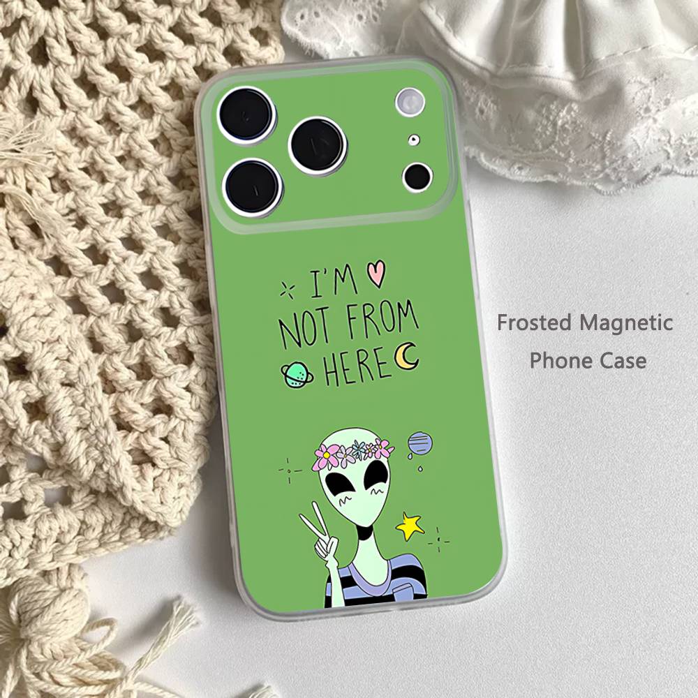 Уникальное Космическое НЛО Инопланетянин Для iPhone 11,12,13,14,15,17,16,Pro,Plus,E,Max,Air,Mini Прозрачный Магнитный Матовый Чехол