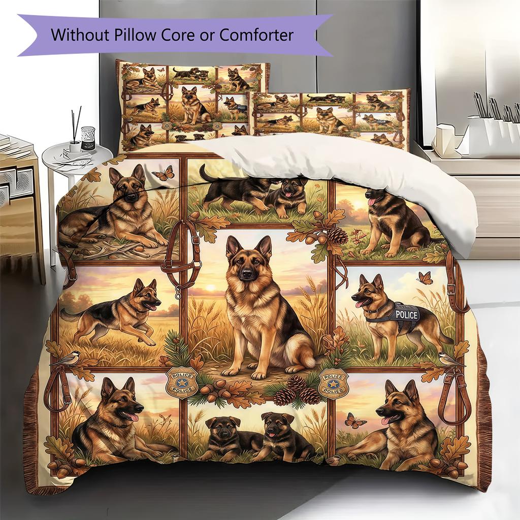 Cute Flower Puppy Pattern Bedding,Quilt Set Quilt Cover Pillowcase Home Birthday Gift (1 * duvet cover + 2 * pillowcase, without core)
