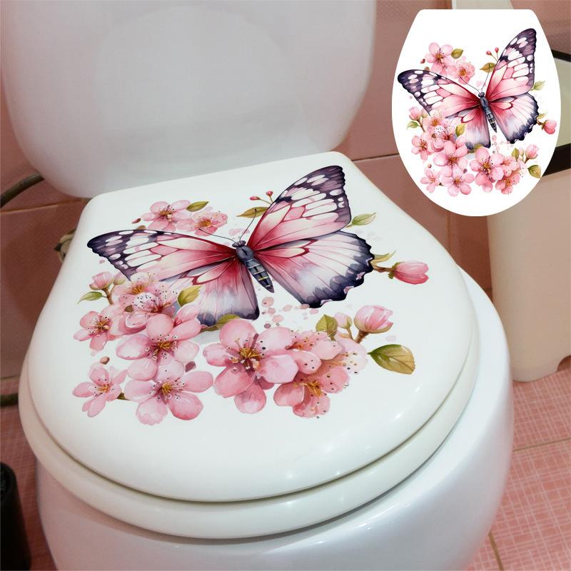 Романтическая бабочка с цветами персика, наклейка на стену, домашняя наклейка на крышку унитаза, украшение, виниловые наклейки, домашний декор