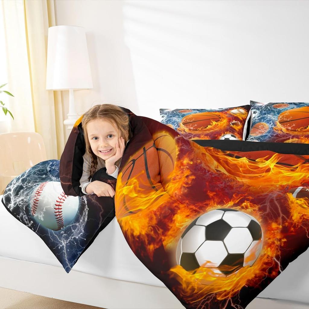Erosebridal Sports Bedding Set for Boys Twin,Baseball Basketball Comforter Set Soccer Football Bedding Comforter Sets for Kids Teens Men,Red