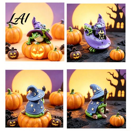 Hand Painted Fantasy Home Decor Witch Frog Ornaments Resin Magic Wizard Figurine Micro-landscape Miniature Cute Mini Statue for Halloween