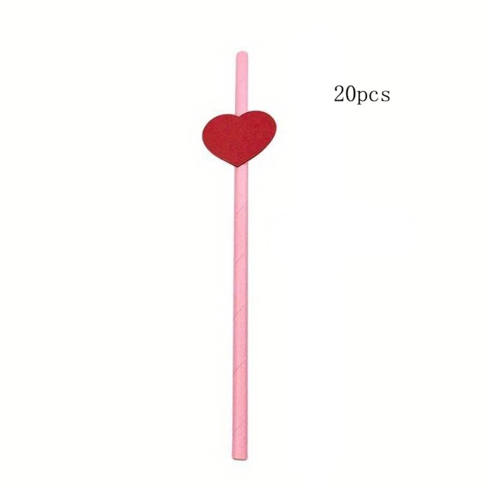 20Pcs Degradable Heart Paper Straws Eco-friendly Disposable Drinking Straw  Chinese Valentine's Day