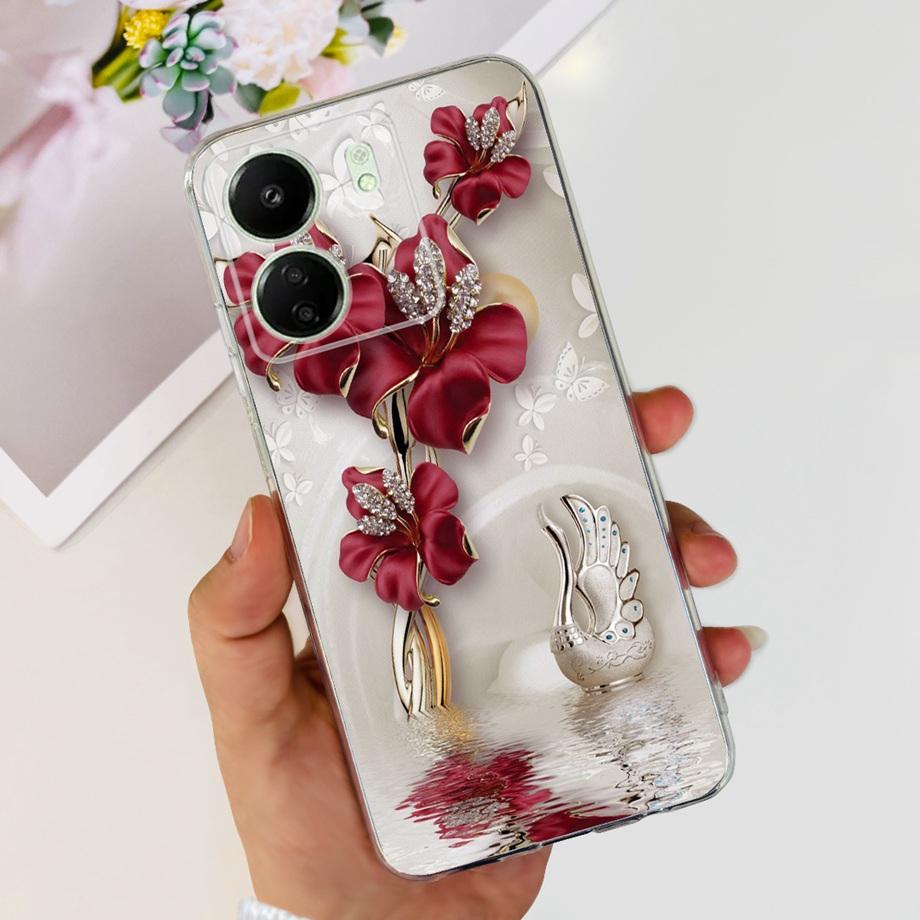 Для Xiaomi Poco C65 Чехол для PocoC65 Силиконовый Funda Para Capa Coque Мягкие чехлы для телефона Задняя крышка Мраморный цветочный узор Ударопрочный