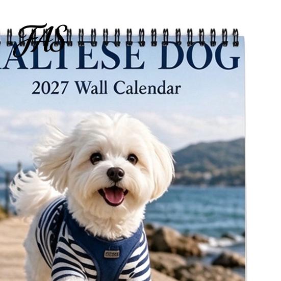 Durable Hanging Wall Planner 2027 Maltese Calendar, Cute Dog Photography Calendar Jan.2027-Dec.2027 12 Monthly for Home Office Spiral Bound