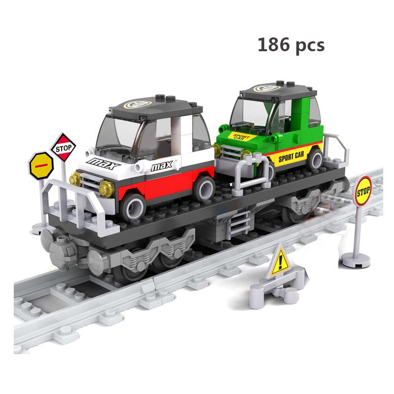 Ausini City Train Model Building Blocks Wagon Cargo Carriage Passenger Train Station Rail Tracks Locomotive Construction Toys