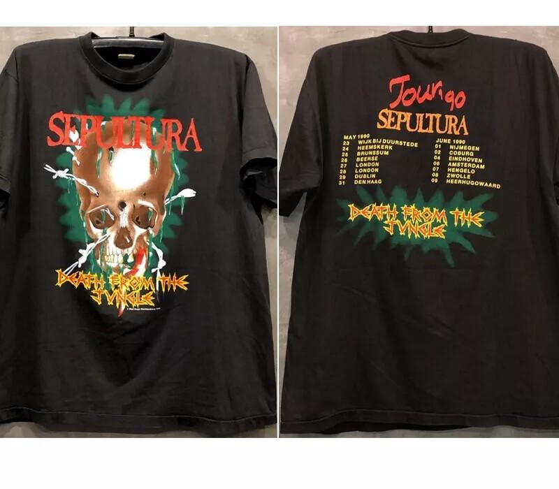 90-е Sepultura Тур 1990 Тур Группа 2 Стороны Черная Унисекс Футболка Репринт Унисекс Футболка