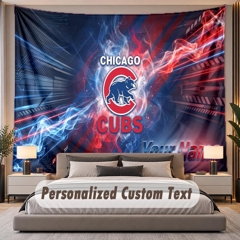 Custom Name Text Tapestry Chicago Cubs Personalized Polyester Wall Tapestry For Bedroom And Room