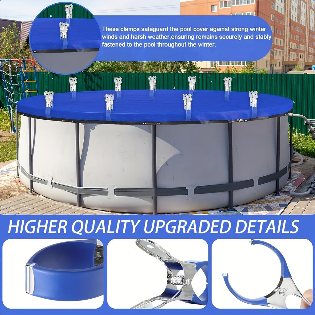 12 шт. Зажимы для покрытия бассейна - Надежный фиксирующий пружинный механизм, Устойчивые к коррозии зажимы из нержавеющей стали для надземных бассейнов - Аксессуары для бассейна