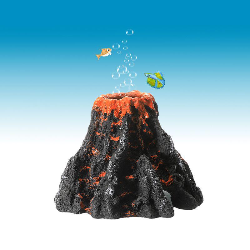 Aquarium Resin Volcano Rockery with Oxygen Pump Attachment - Home Decor Ornament for Fish Tanks