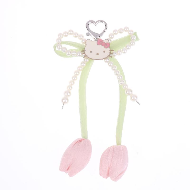 Ins Свежий Тюльпан Hello Kitty Брелок Y2K Модный Милый Имитация Жемчуга Бант Брелок Подвеска для Сумки Украшение для Рюкзака Подарок