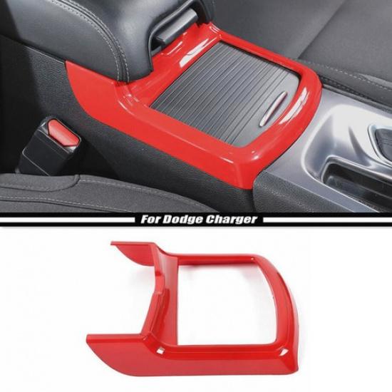 For 2011- Dodge Charger ABS Red Interior Central Cup Holder Frame Trim Cover