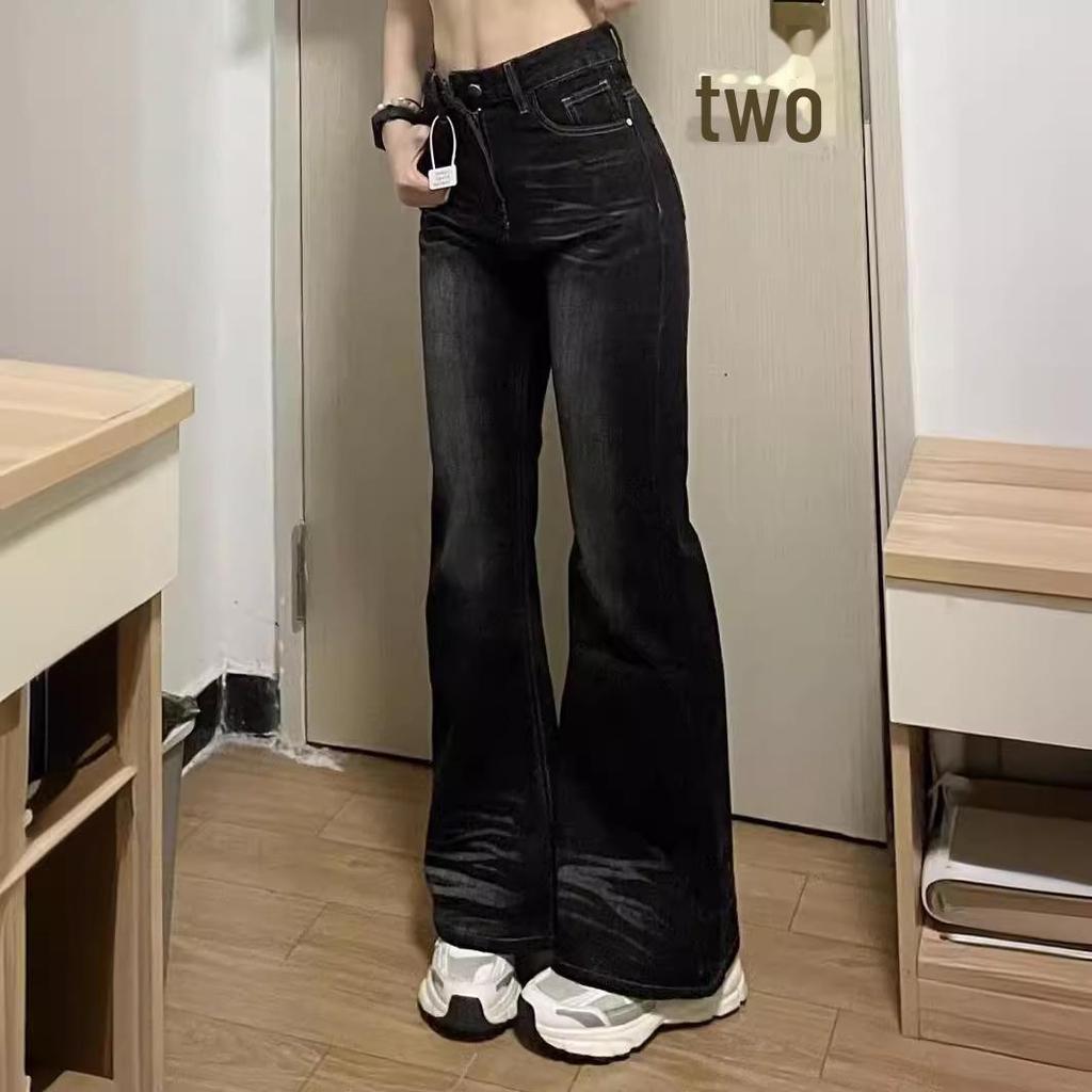 Женские узкие расклешенные джинсы с высокой талией, ретро-стиль черного и серого цвета — американский стиль для весны и осени