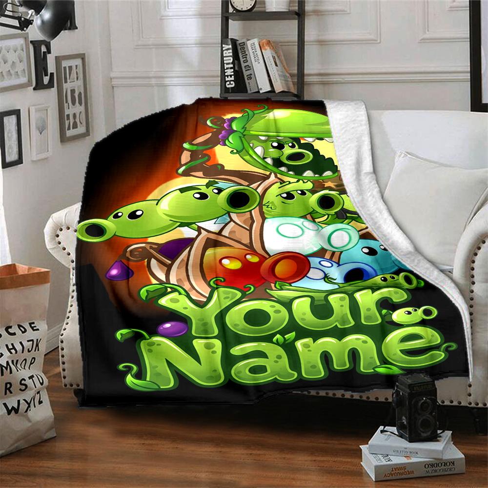 Plants Vs. Zombies Customize Your Name Blanket Cozy Customizable Blanket Comfortable Versatile for Nap Seaside Living Room Picnics