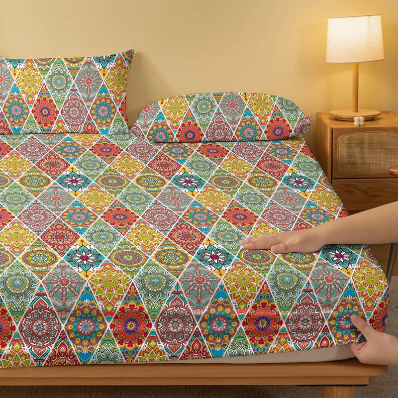 1 Матовая простыня с богемным узором, Принт для спальни, Покрывало, Постельное белье (Исключая наволочки)