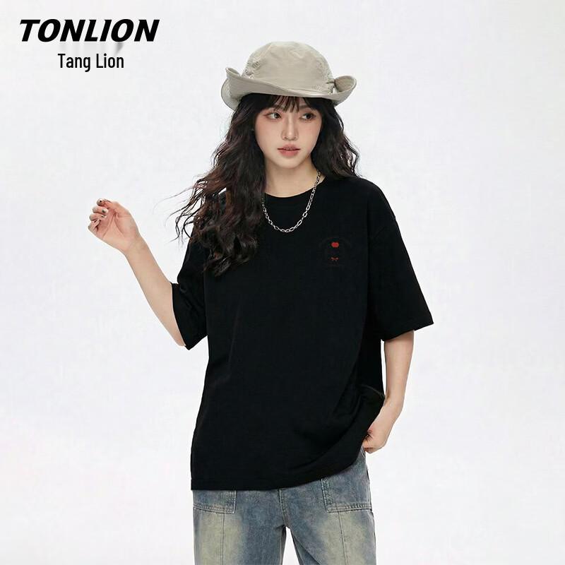 Женская хлопковая футболка TonLion свободного кроя с круглым вырезом и коротким рукавом