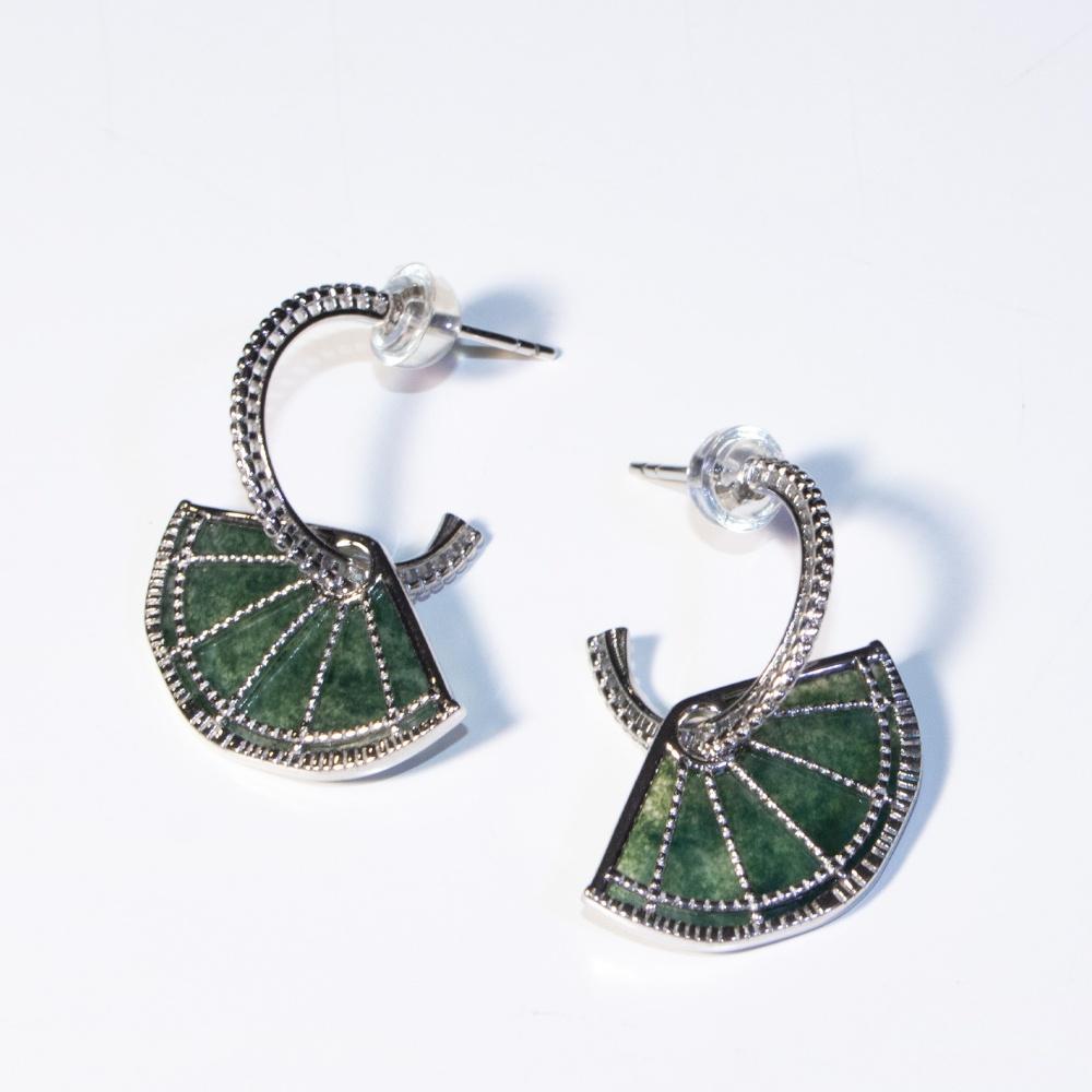 Серьги-подвески из мохового агата в форме веера из серебра 925 пробы для женщин