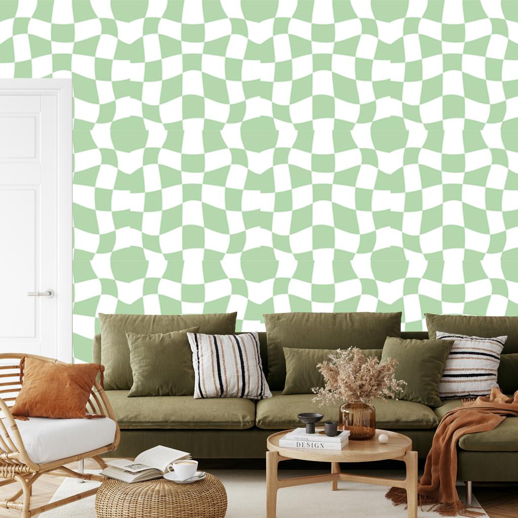 Casual checkerboard wallpaper white and mint for living room and bedroom 50x1000