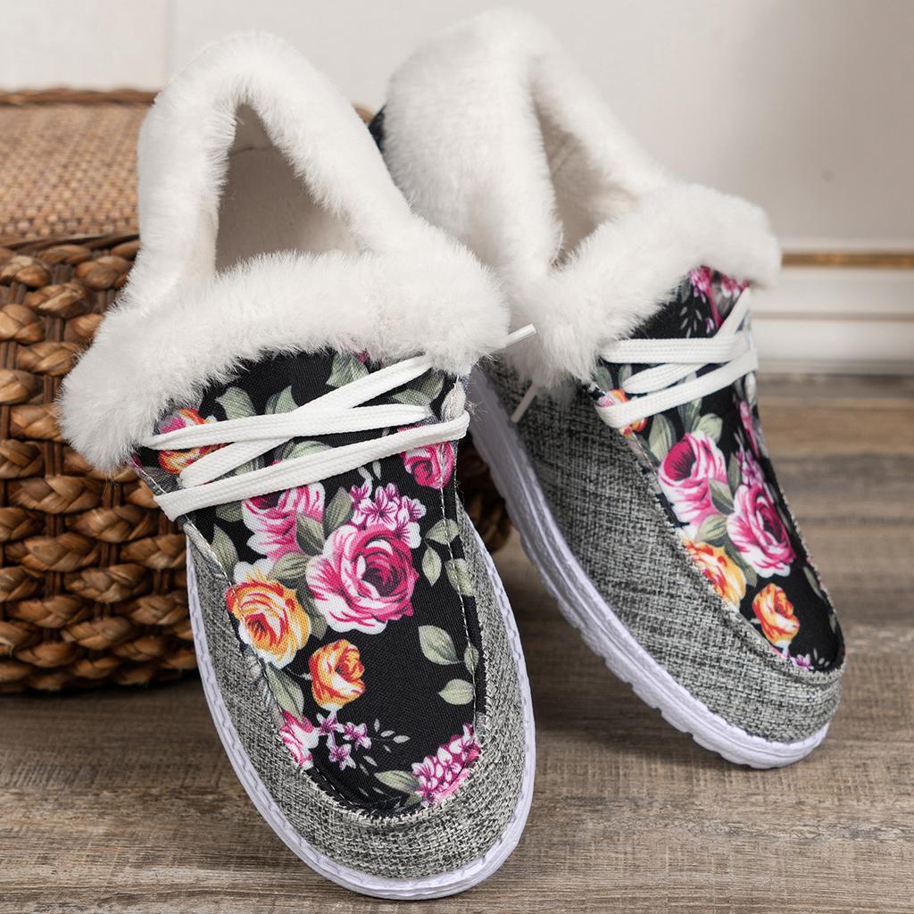 Женские зимние ботинки с плюшевой подкладкой, с принтом подсолнуха, удобные холщовые туфли без застежек, теплые ботильоны