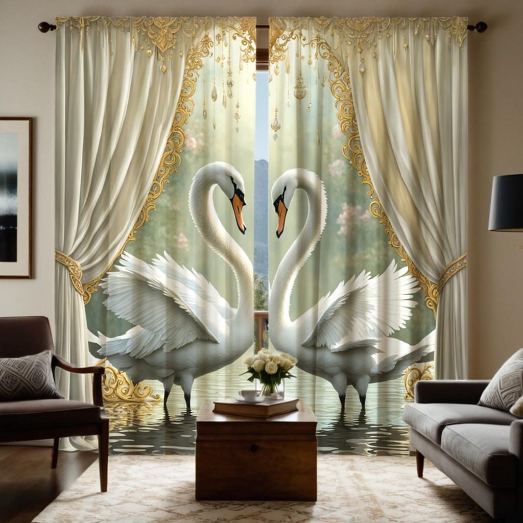 2-х компонентный HD цифровой белый галстук теплый Лебединое озеро занавеска украшение дома стиль украшение гостиная спальня носить штанга эффект занавески