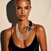 Retro Rhinestone Geometric Pearl Layered Necklace NK23600