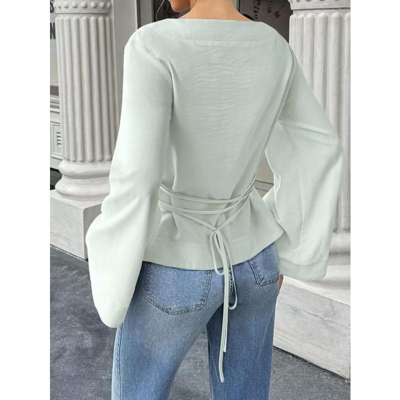 DAFIFY Женская мода повседневная весна осень однотонный принт длинный рукав одно плечо блузки и рубашки