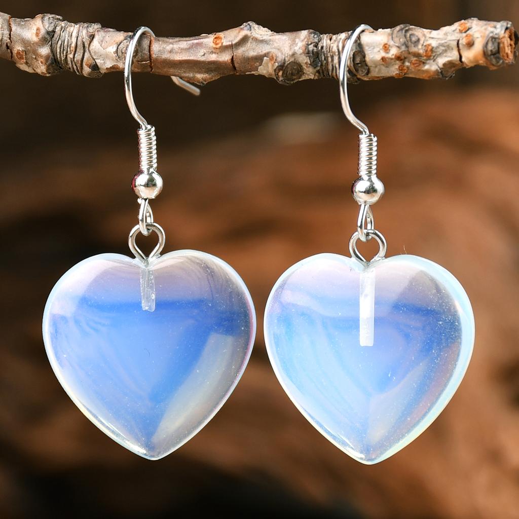 Bohemian Natural StoneTurquoise Amethyst Tiger Eye Heart Dangle Earrings Women's Popular Delicate Handmade Zircon