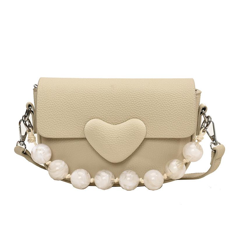 Fashion Beaded Single Shoulder Bags Women's Texture Leather Party Crossbody Bag Sweet Ladies Simple Square Handbags Trend