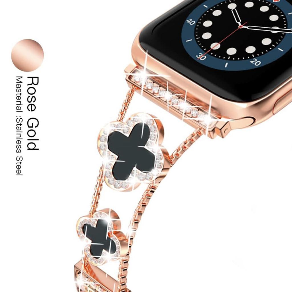 Luxury Style Four-leaf Clover Watch Band For Apple Watch metal with diamonds For iWatch watch bands, high-end luxury Design