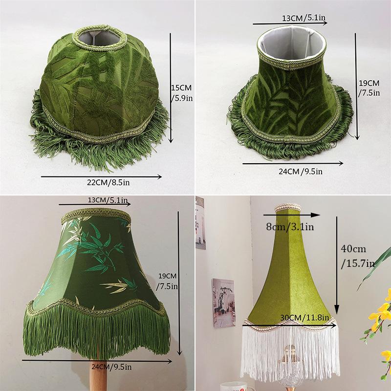 Винтажный европейский абажур из зеленой атласной ткани, абажур из кисточки ручной работы, абажур для настольной лампы, напольный светильник, домашний декор