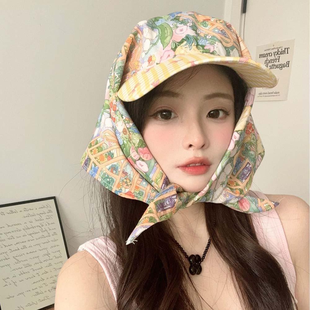 Floral Headscarf Baseball Hat Plaid Strappy Bandana Cap Triangle Headscarf Hat Summer Outing