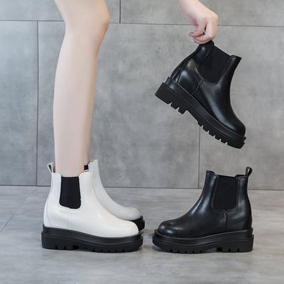 Осенние новые ботинки из натуральной кожи Elevator Smoke Pipe, женские повседневные ботинки Chelsea на платформе