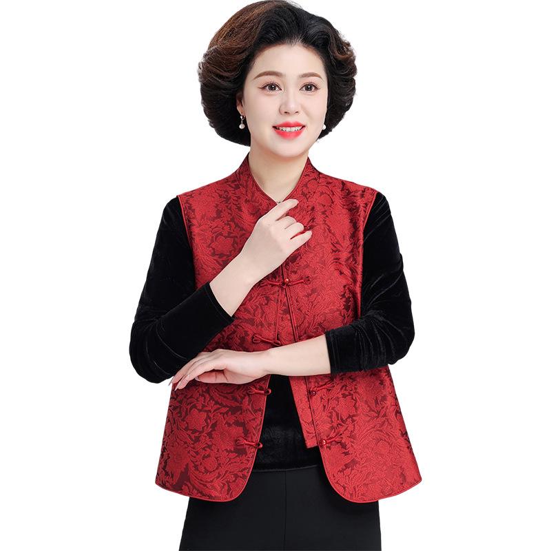 Элегантный красный весенний кардиган-жилет для женщин среднего возраста