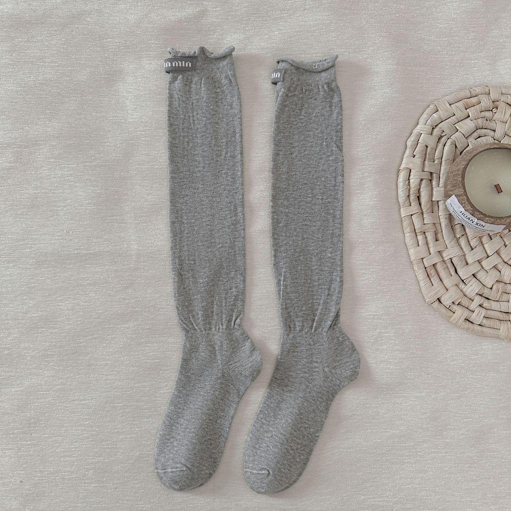 Gray Ballet Scrunched Over-the-Knee Socks for Women - Spring/Autumn Calf-Length with Miu Style Label