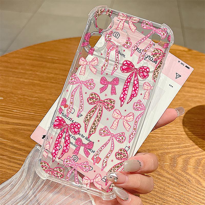 Чехол с узором из розовых бантиков для iPhone 17 Pro Max Coque iPhone 16 15 14 13 Pro Max 11 Ударопрочный Прозрачный Мягкий Силиконовый Чехол