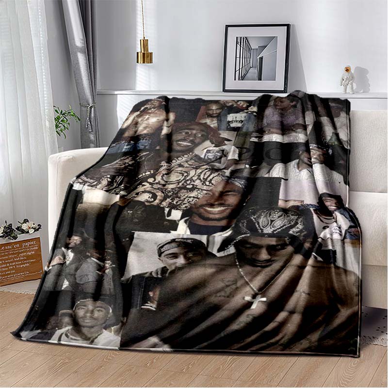 3D Vintage Hip Hop Star Portrait Flannel Blanket Ultra Soft Throw Blanket Sofa Bed All Season Bedspread Home Decor Fans Gift