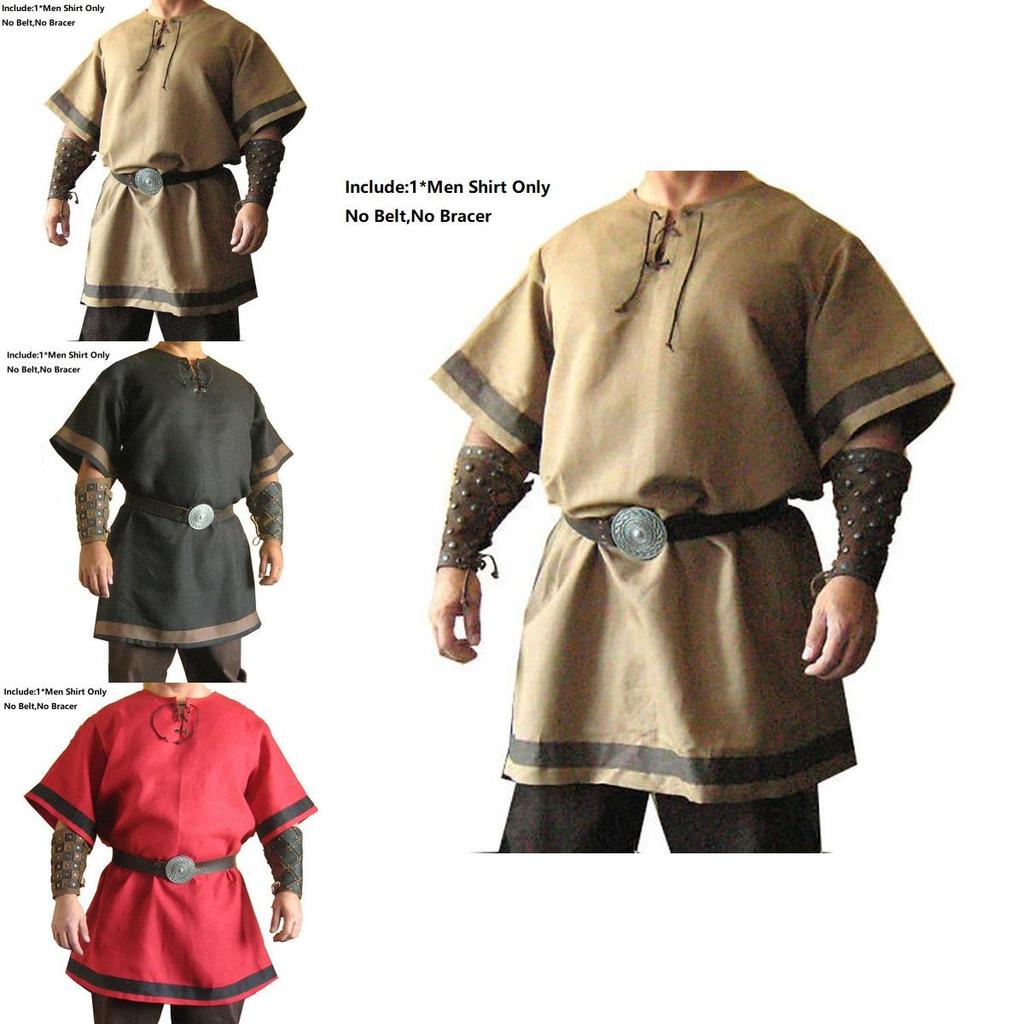 Винтажный Средневековый Нормандский Viking Костюм Короткий Рукав Туника Топ Для Косплея