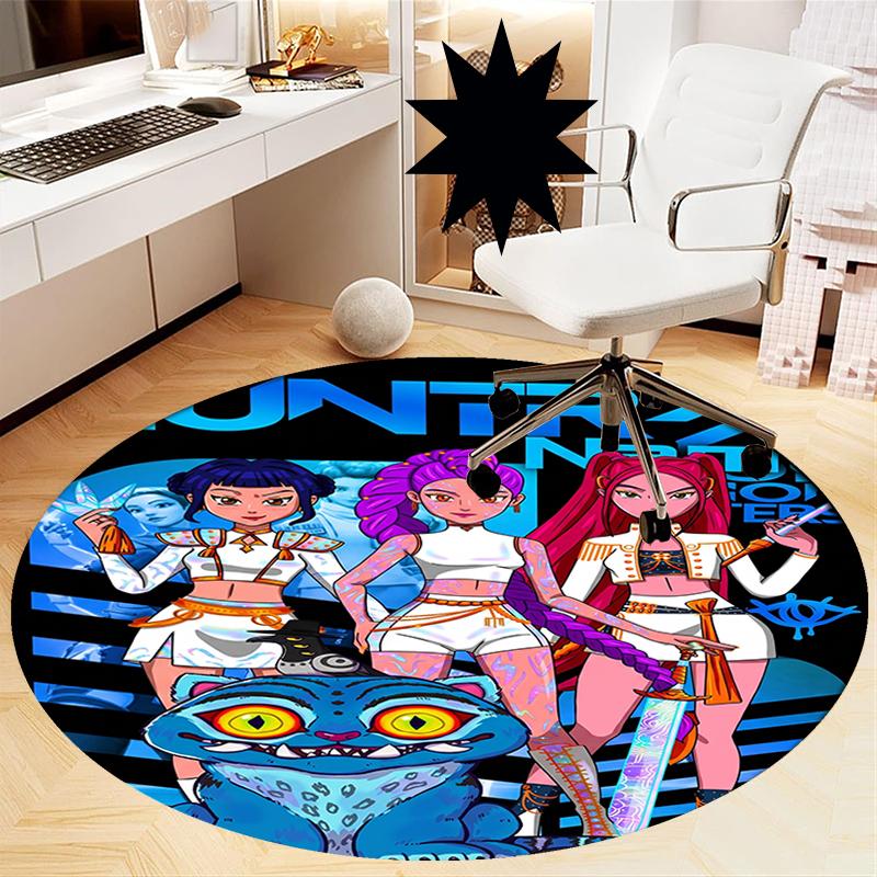Custom Name KPop Demon Hunters Printed Round Rug Carpet Chair Rug Area Rug Entryway Doormats,for Office Chair Living Room Bedroom Kitchen Room.