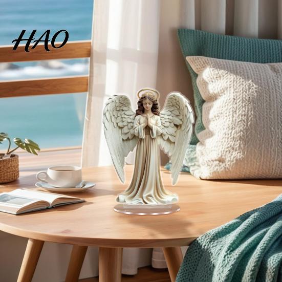 Home Decor Nativity Sign 2D Acrylic Jesus Ornament Angel Wing Table with Base Office Desktop Bookshelf Religious Christmas Decoration Multifunctional