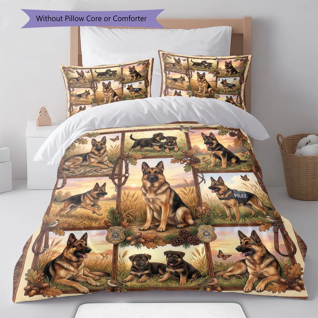 Cute Flower Puppy Pattern Bedding,Quilt Set Quilt Cover Pillowcase Home Birthday Gift (1 * duvet cover + 2 * pillowcase, without core)