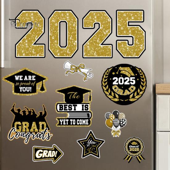 Магниты на автомобиль с надписью «Выпускной 2025» Поздравляем выпускников Магнитные наклейки Тематические магниты для декора гаражных ворот Холодильник