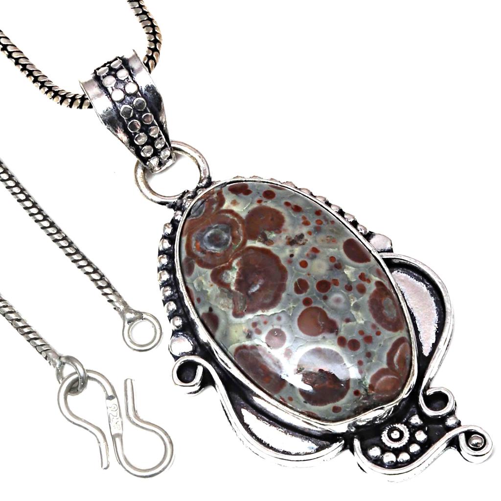 Pendant Leopard Skin Jasper Gemstone Valentine'Day Gifted Silver Jewelry 2"