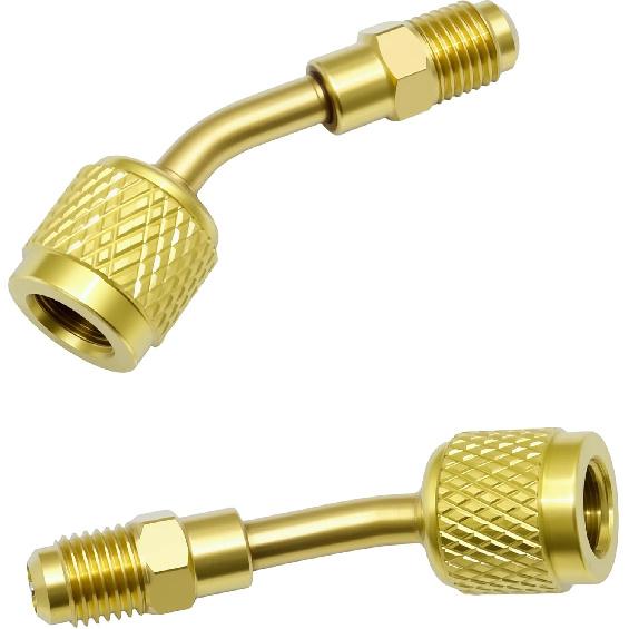 Brass 45° 3Pcs Refrigerant Charging Adapter Fit for R-32/R-454B A2L Tank | 1/4" Left Hand Female to 1/4" Right Hand Male