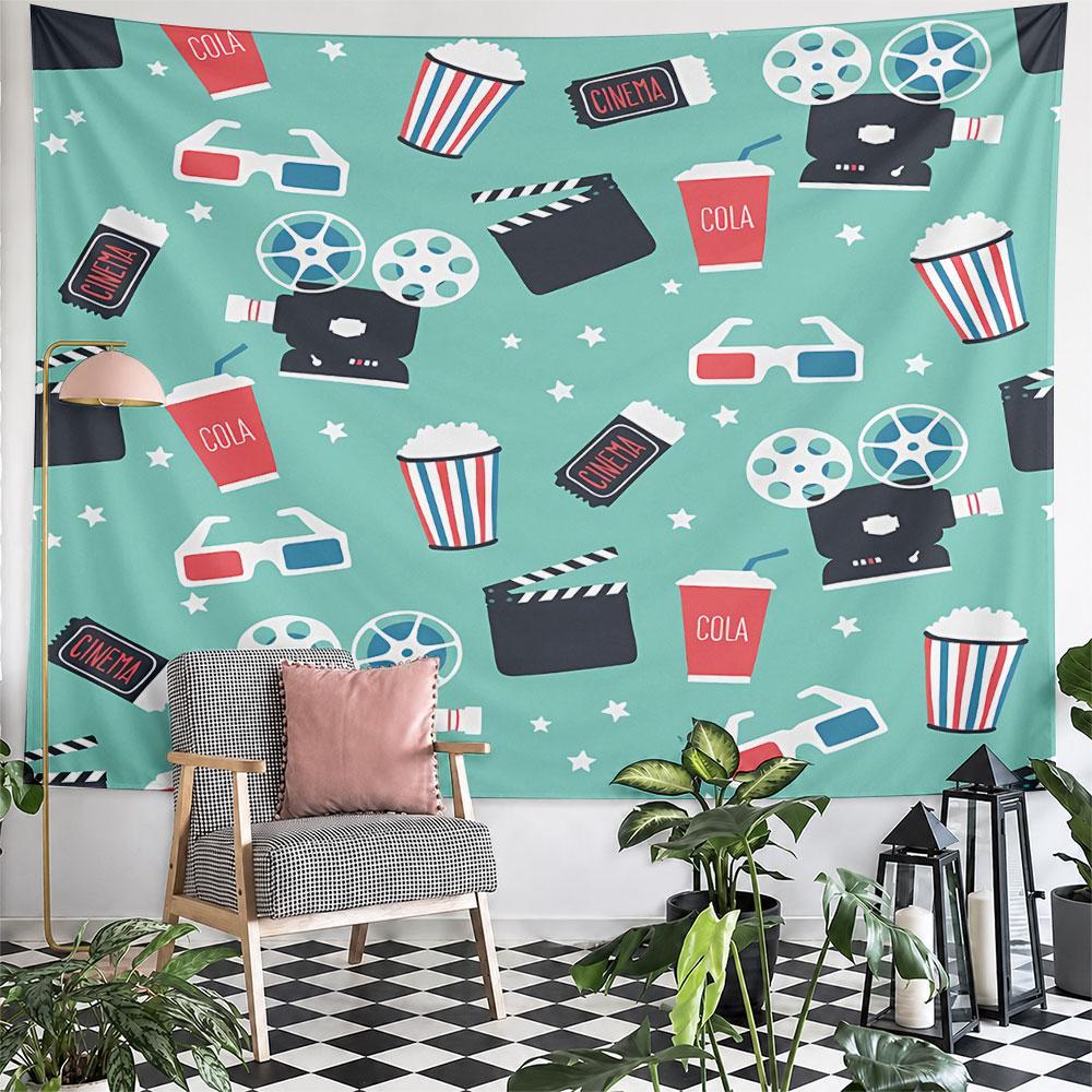 Cinema Film Seamless Pattern Tapestry Wall Hanging Retro Movie Home Decor for Living Room Man Cave Gift