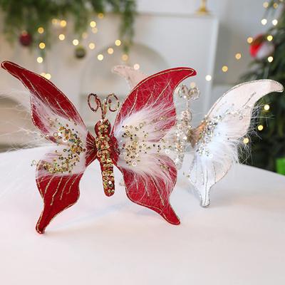 Yousheng Блестящие Бабочки Рождественские Украшения Искусственные 3D Пайеточные Бабочки с Пером для Рождественской Елки Поделок Цветочных Букетов Сказочного Сада