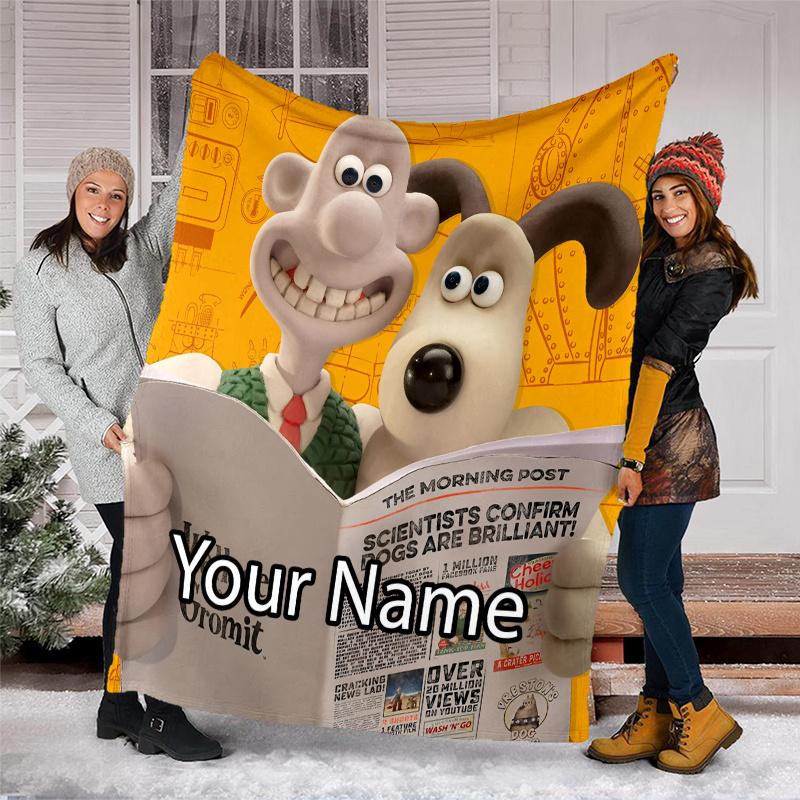 Custom Name Wallace & Gromit Theme Printed Blanket - Perfect for Couch, Bed, Travel & Outdoor Use | Machine Washable, Cozy & Durable.
