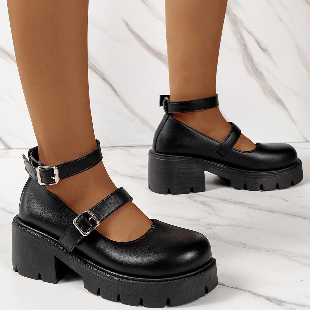 2024 New Women Lolita Shoes Vintage Students Uniform High Heels Women Platform Plus Size Shoes Mary Jane Shoes Zapatos De Mujer