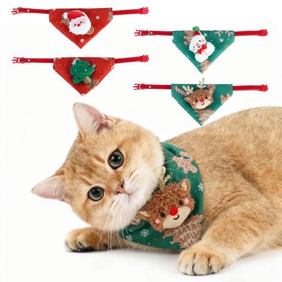Рождественская бандана для кошки, бандана-треугольник для питомца, забавный слюнявчик с плюшевым Сантой, оленем, рождественской елкой, бандана-воротник для собак, кошек, праздничный наряд